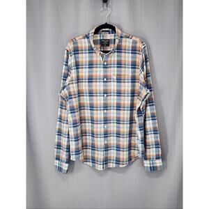 Abercrombie & Fitch Shirt Mens XXL Blue Orange Plaid Moose Button Down Holiday